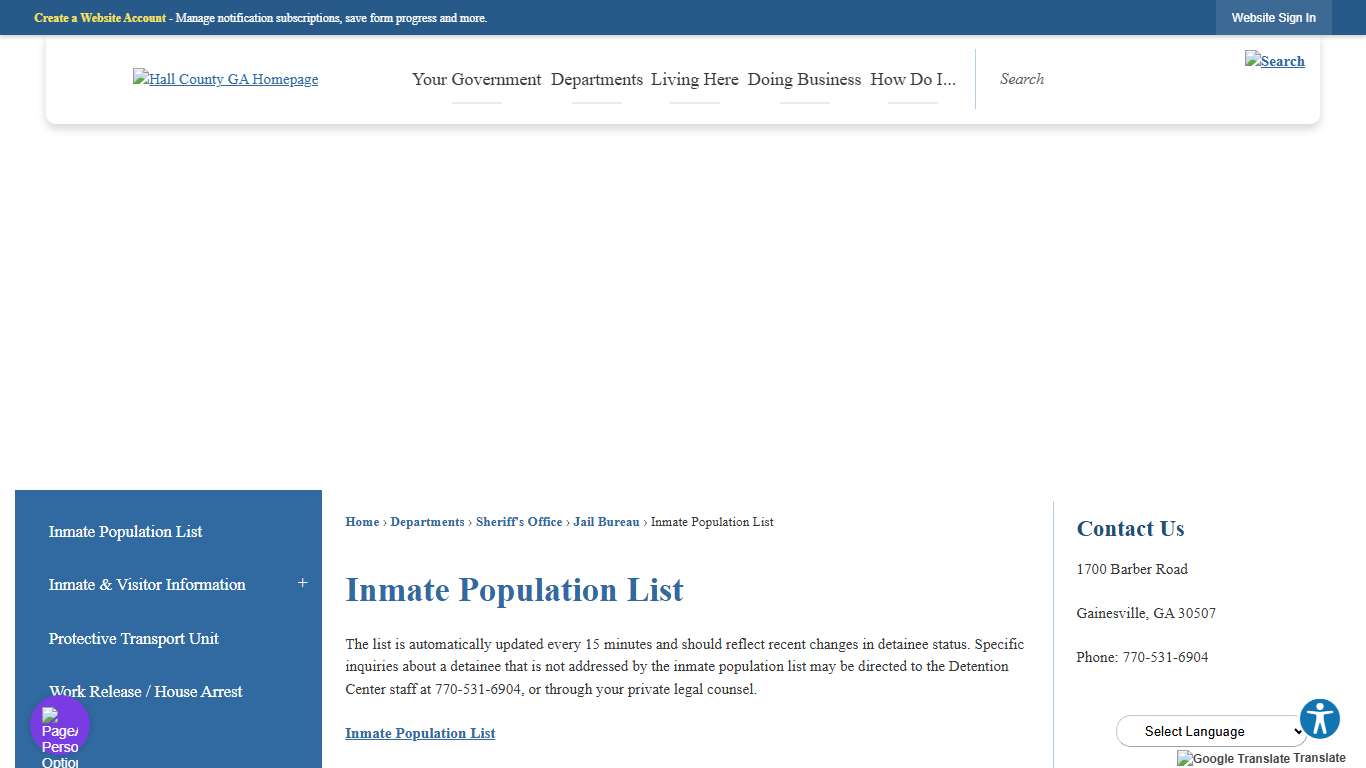 Inmate Population List | Hall County, GA - Official Website